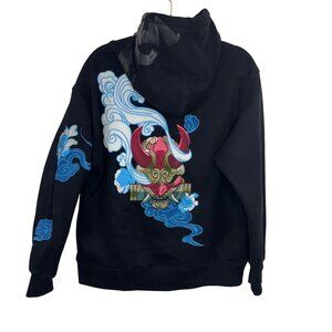 Oni by Bibisama Black Embroidered Anime Style Pullover Hoodie Men's Size M/L